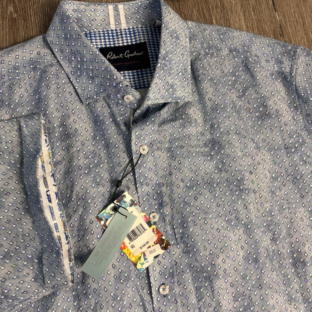 Robert Graham Boyer Blue Tailored Fit 3XL Linen Blend Modern Americana Shirt NEW